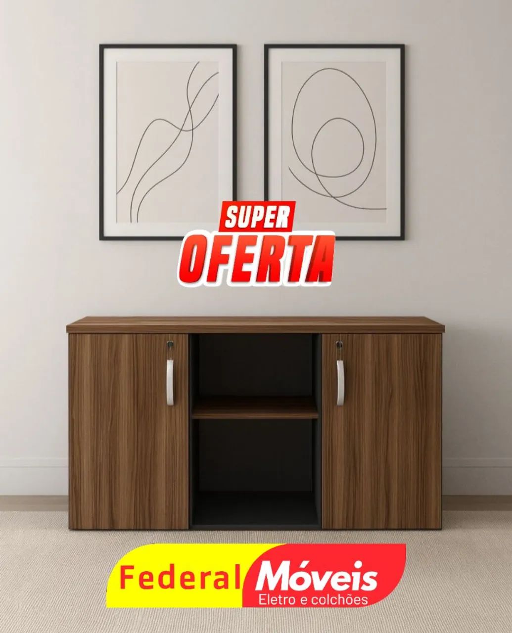 Armário para Escritório 0,75x1,32x0,42 - Baixo, resistente e com 2 portas!