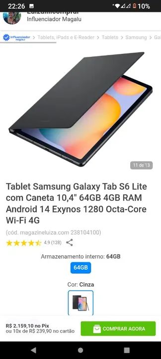 Tablet Samsung Galaxy Tab S6 Lite 10.4'' 64GB - Novo com garantia  - Foto 5