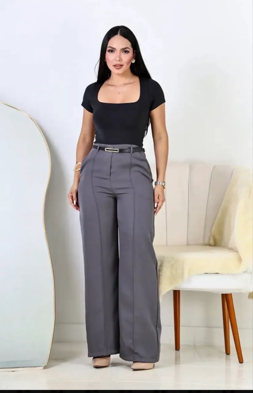 Calça Pantalona Alfaiataria elegante com cinto - Foto 3