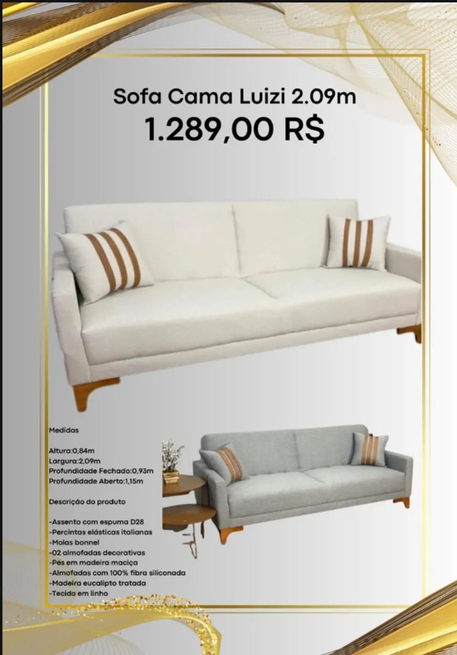 Sofá cama Luizi 2,09m(Pague na entrega)