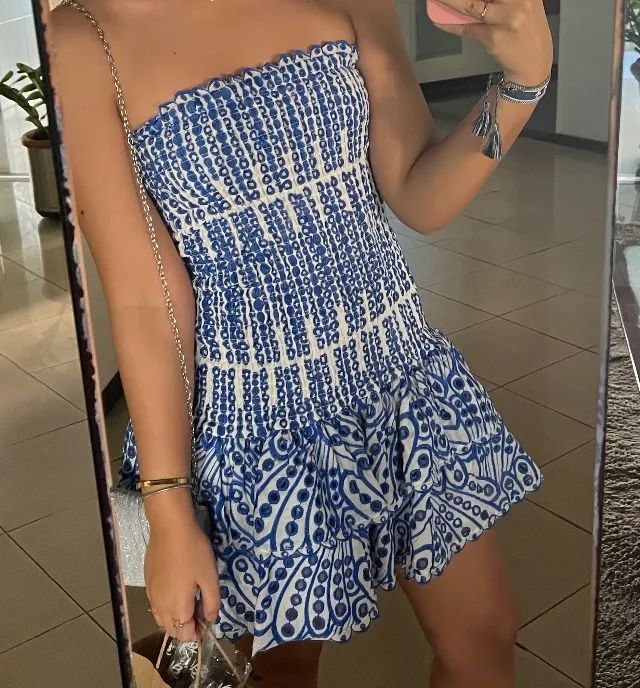 Vestido Fiozato Grécia Branco e Azul - Foto 2