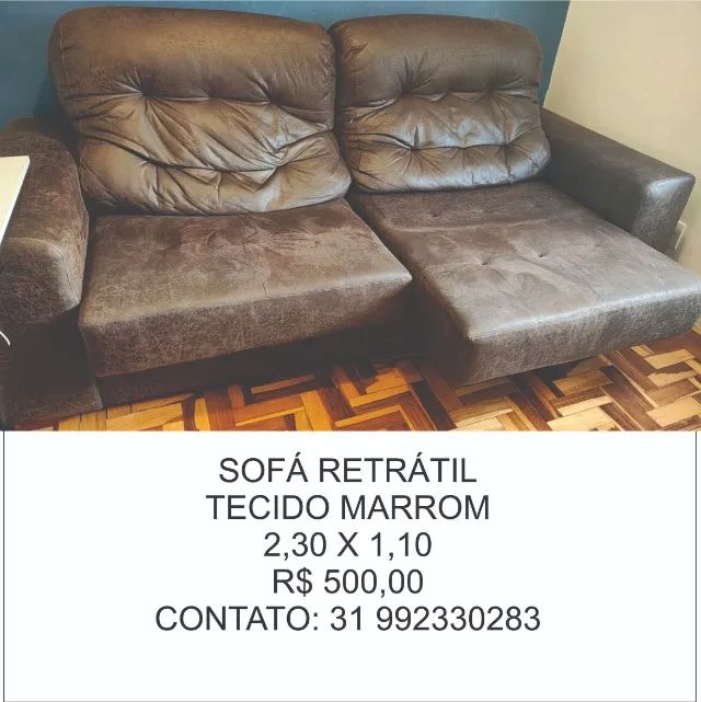 Sofá retrátil, em tecido marrom - Foto 2