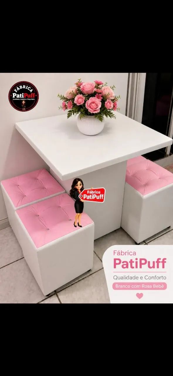 Mesa Quadrada Com 4 Puff - Foto 5
