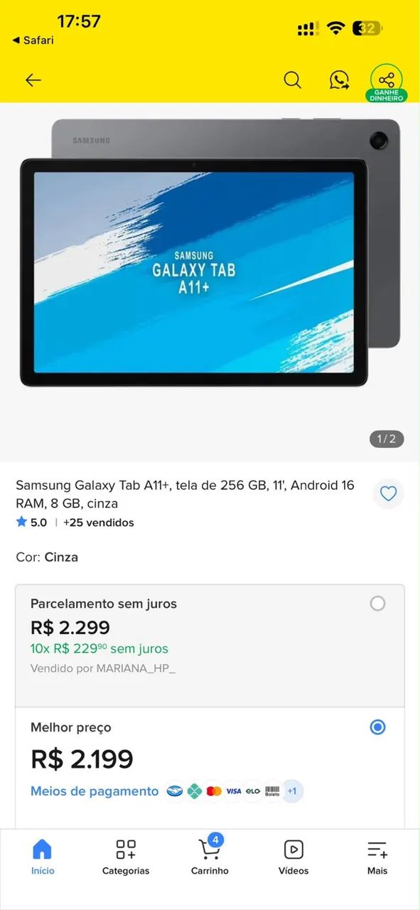 Tablet Samsung tab11. Valor 1750