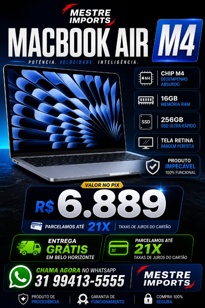 MacBook Air M4 16GB 256GB - NOVO COM NOTA FISCAL E GARANTIA APPLE