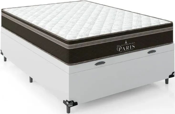 Colchão de Casal com Molas Ensacadas e Cama Baú Box de Casal Branco