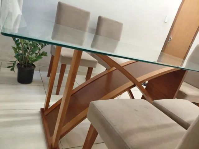 Mesa de jantar, vidro retangular 6 cadeiras - Foto 2