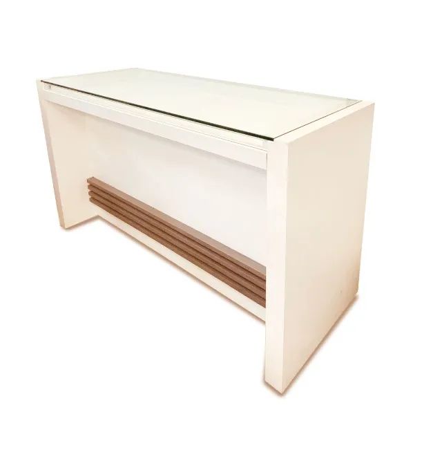 Balcão Expositor Branco com Tampo de Vidro