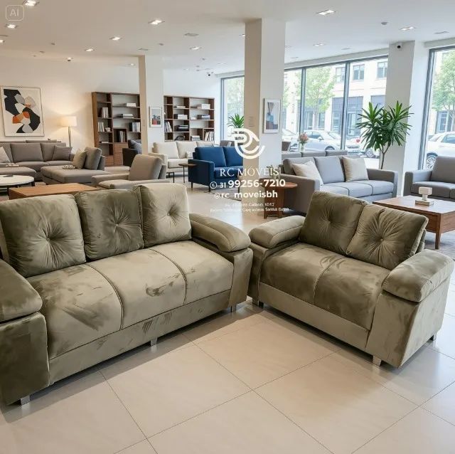 Sofá 2 e 3 Lugares Braço Fofão Suede Bege D33 Aconchegante - Foto 3