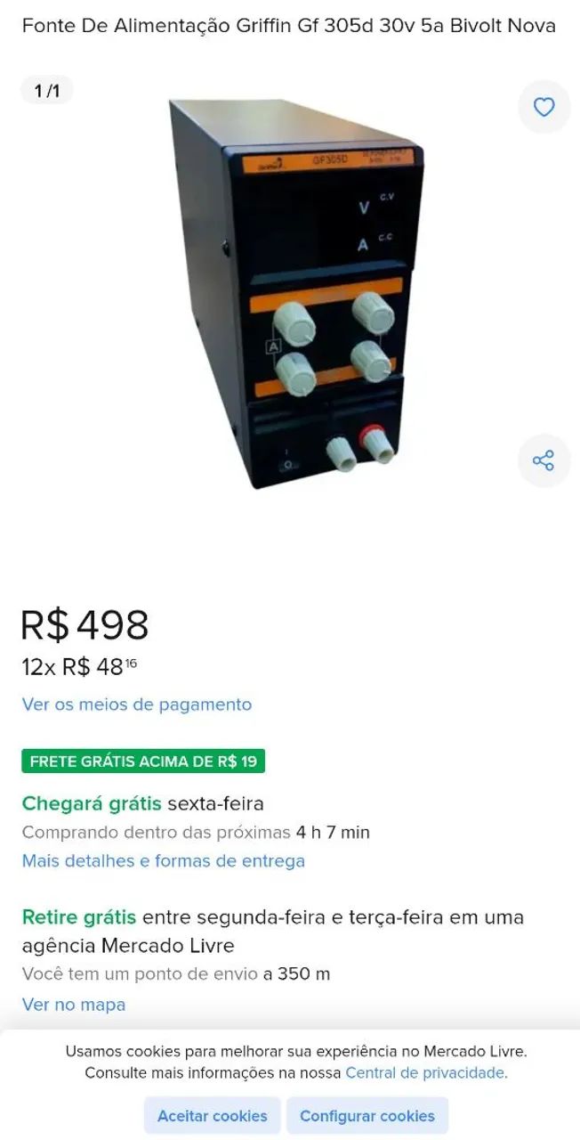 Fonte ajustável Griffin GF3050 (0-30V / 0-5A)  - Foto 3