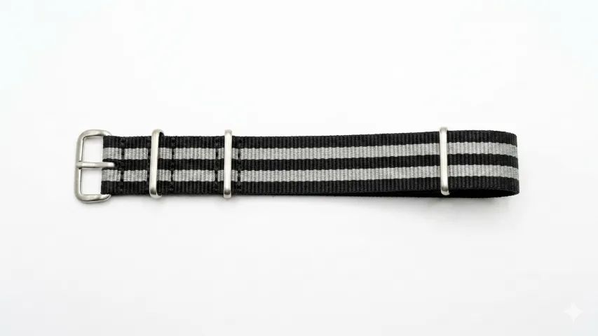Pulseira para Relogio Nato Otan Preta com Listas Cinza 22mm - Foto 3