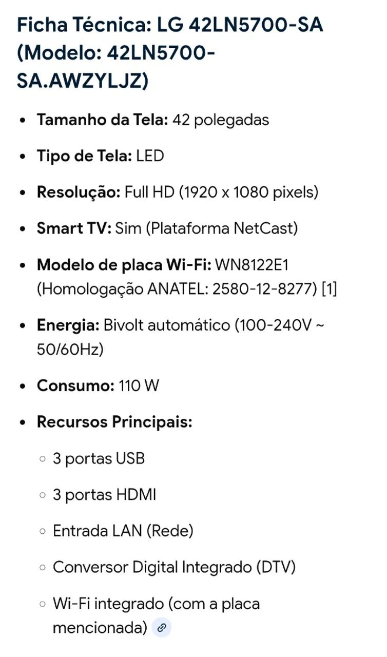 SMART TV LG 42 POLEGADAS 42LN5700 - Foto 5