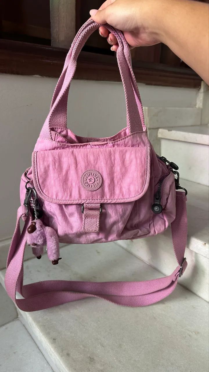 Kipling Bolsa Rosa Original com Macaquinho - Foto 2