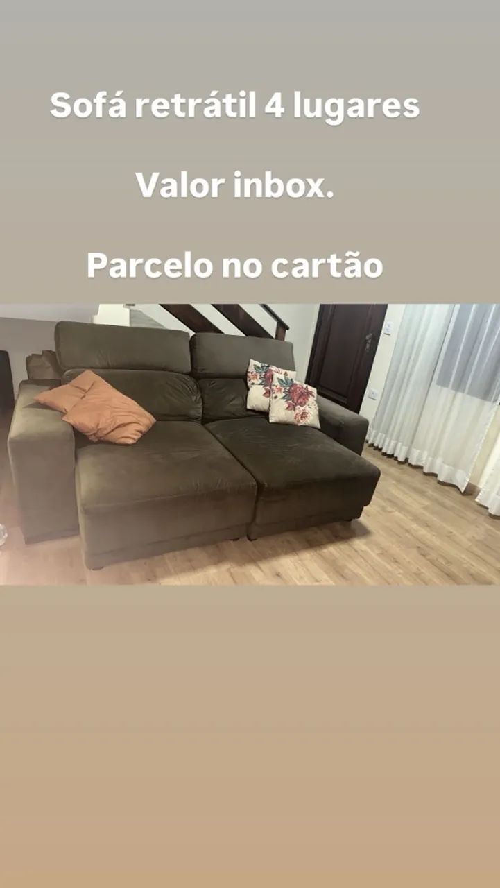 Sofá retrátil 4 lugares com cabeceira reclinável, tecido em suede Marrom - Foto 2