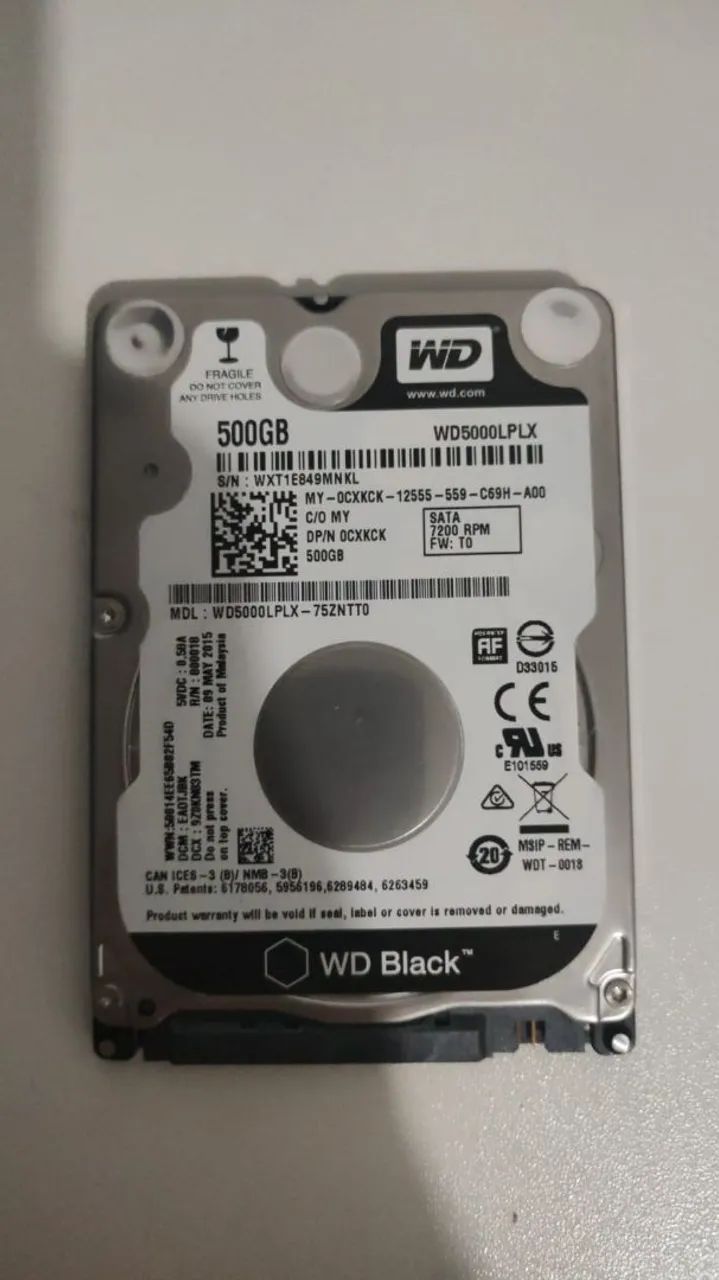 HDD WD BLACK - HD SATA 500GB - 2.5 - Notebook/ Laptop
