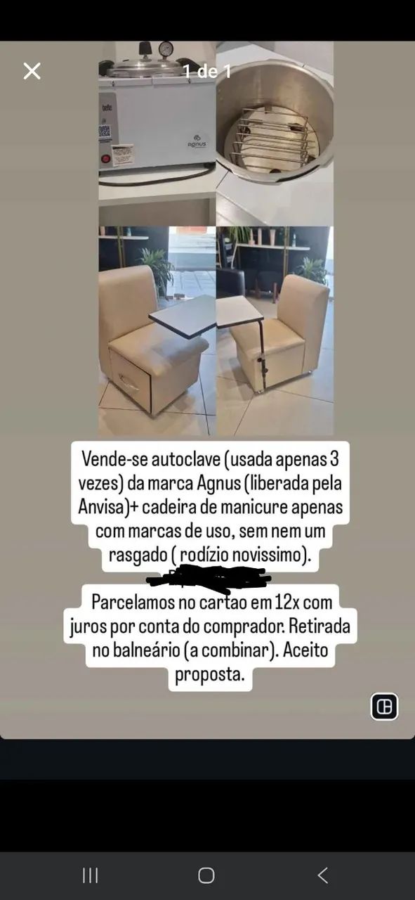 Autoclave e cadeira de manicure 