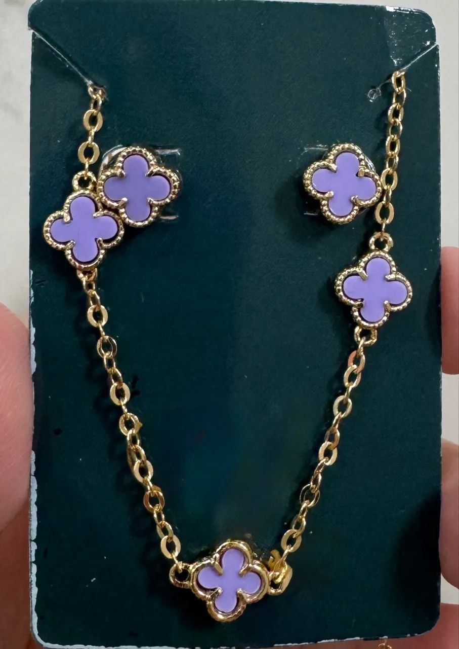 Conjunto de trevo lilás semijoia  - Foto 4