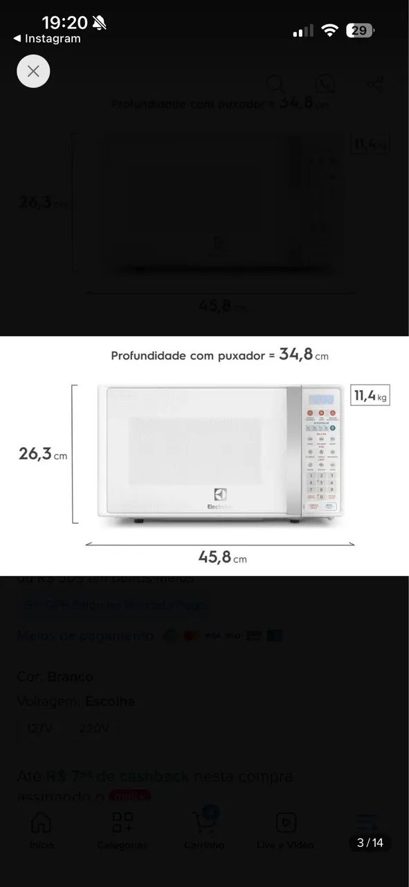 Microondas Electrolux 20l branco novo