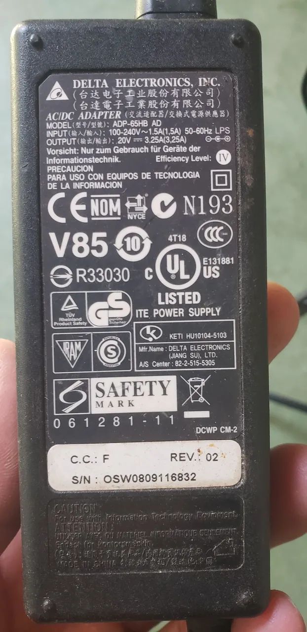 Fonte para notebook 20v 3.25A