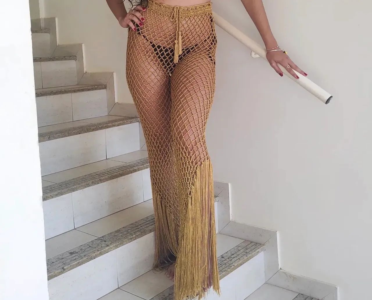 Calça saída de praia em crochê 