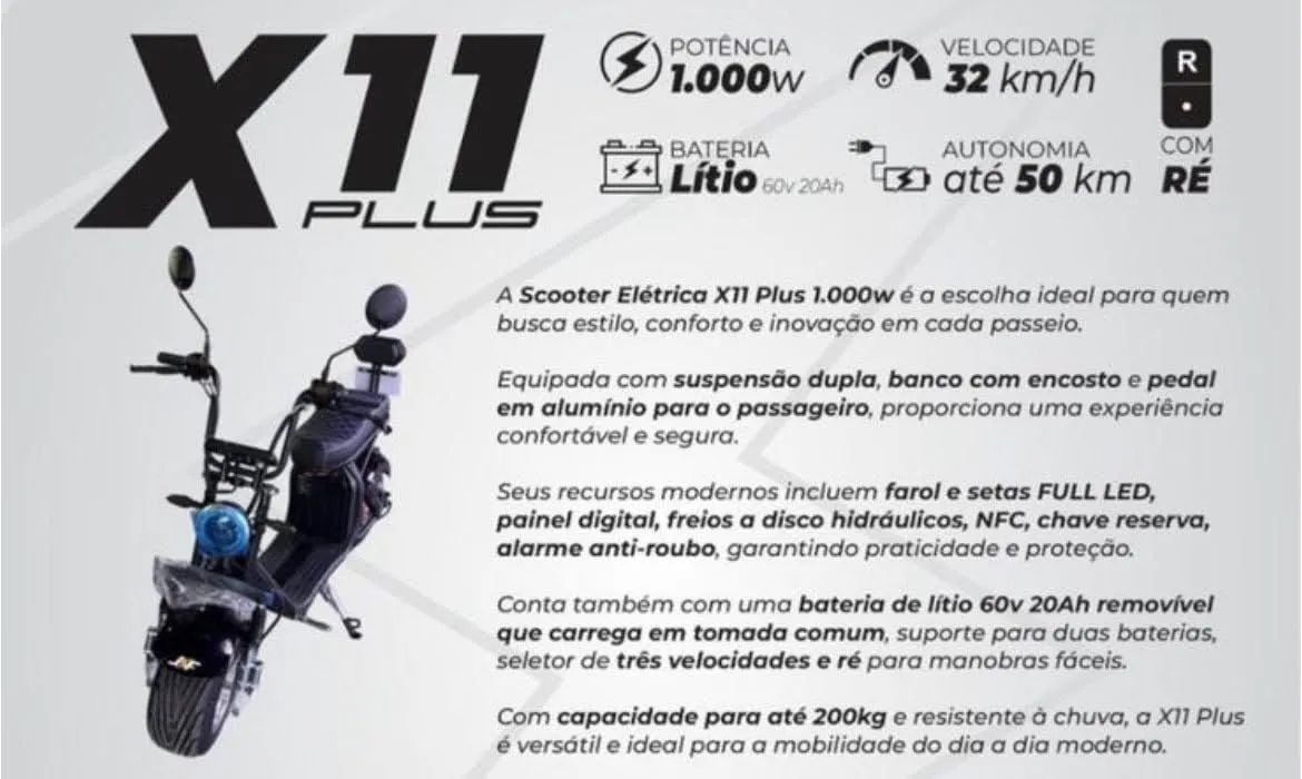 MOTO ELETRÔNICA SCOOTER X11 PLUS 1000W - Foto 5