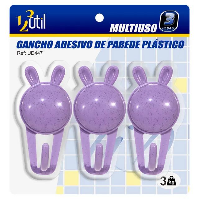 Gancho Adesivo De Parede Multiuso Conj 3 Pçs Ud447