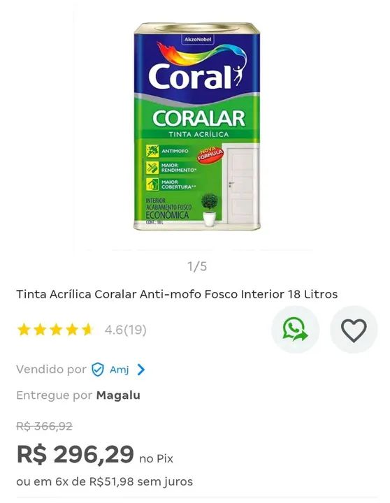 Tinta Acrílica Coral - 18 Litros - Foto 2