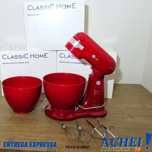 Batedeira Classic Home 4 Litros Mix Art Cereja 2 Tigelas - Novo - Foto 2
