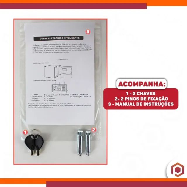 Cofre Eletrônico Digital Travas 20mm 6kg Novo 8l Chave Senha - Foto 6