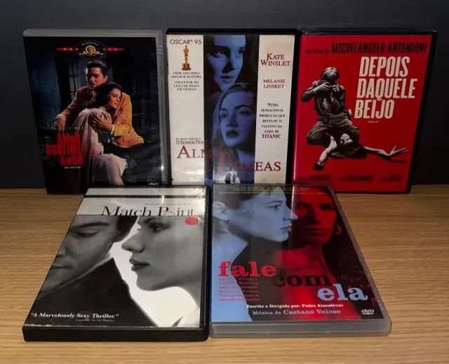 dvd: amor sublime amor + almas gemeas + depois daquele beijo + match point + fale com ela