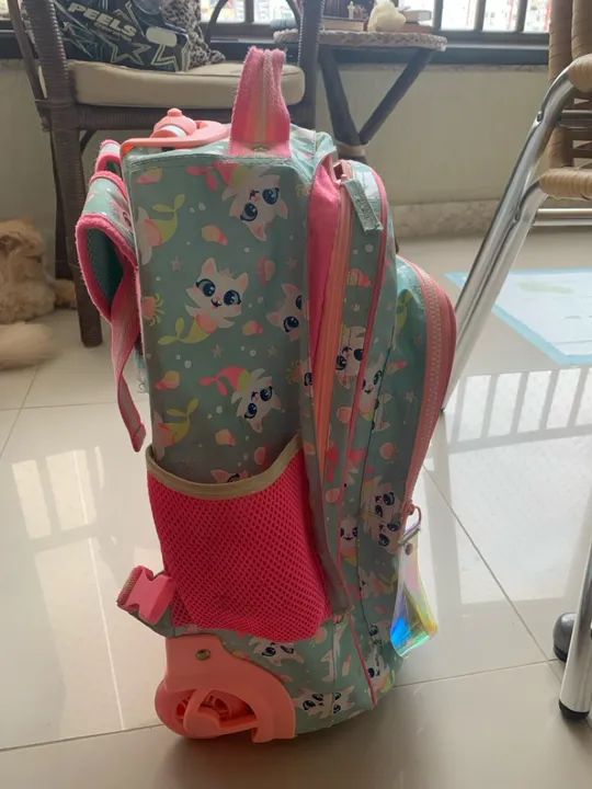 Mochila Escolar com Rodinha Gata Sereia Puket - Foto 3