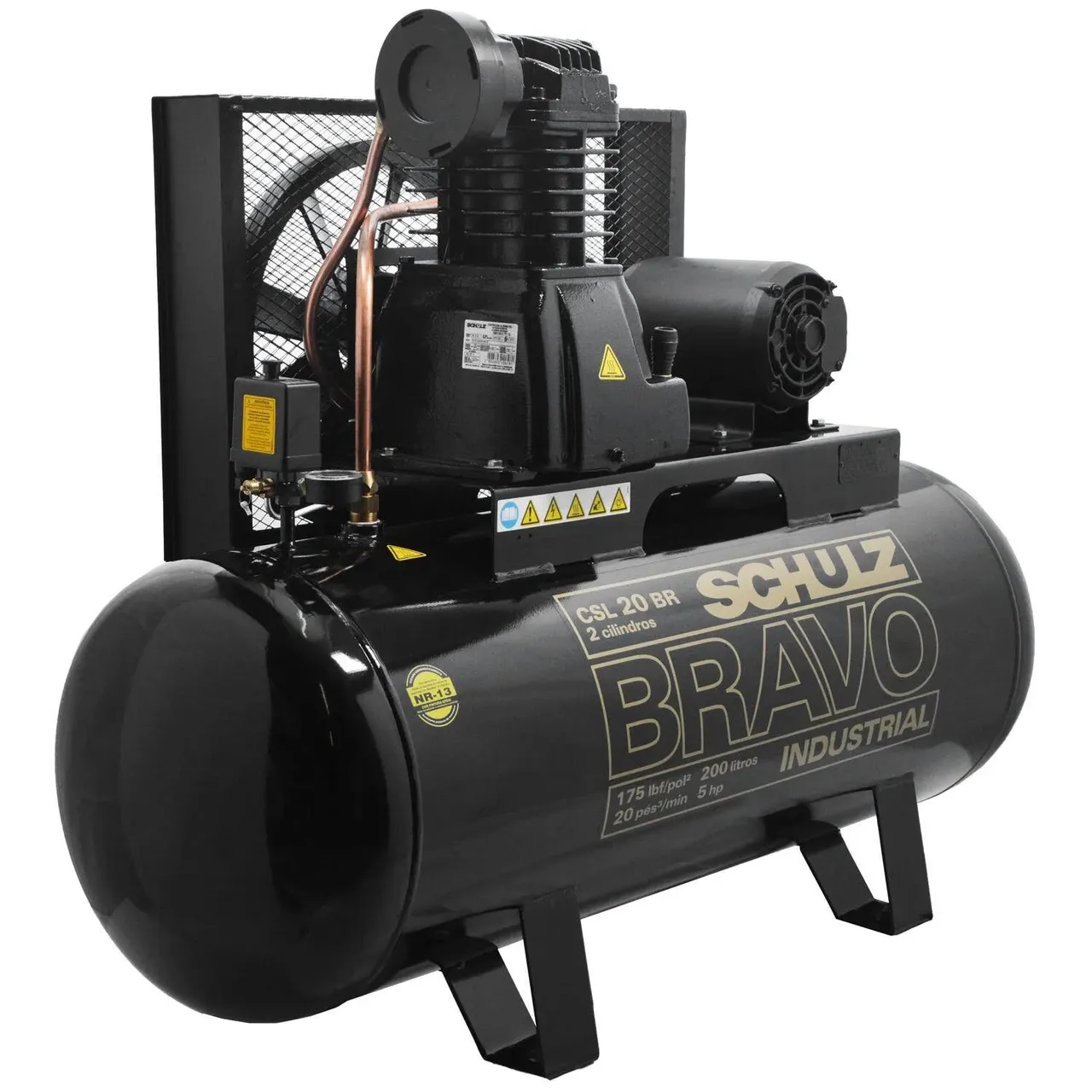 Compressor de ar Schulz Bravo CSL 20 BR Industrial 200 Litros 5 HP