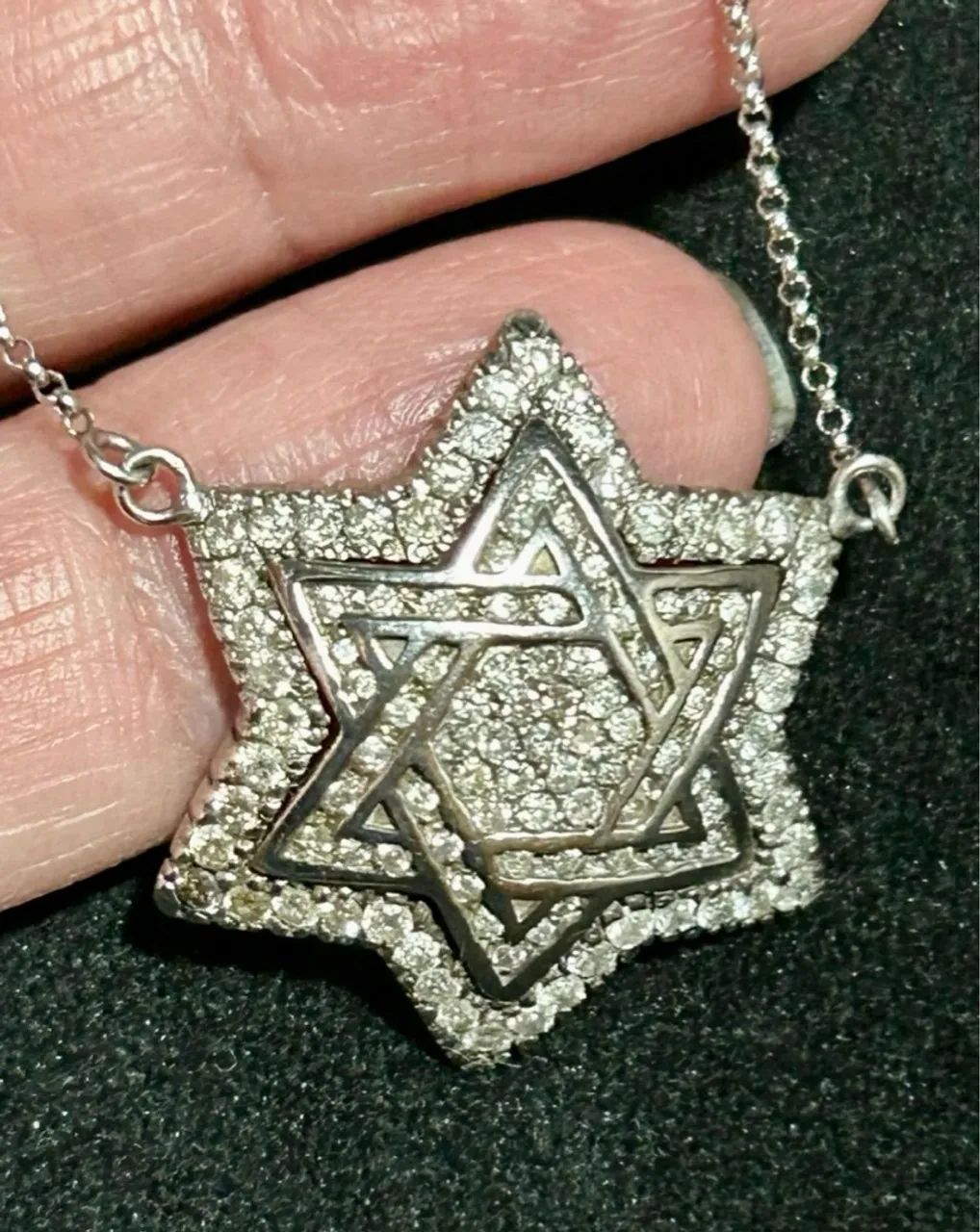 Colar ouro 18k de diamantes grande, estrela de Davi 