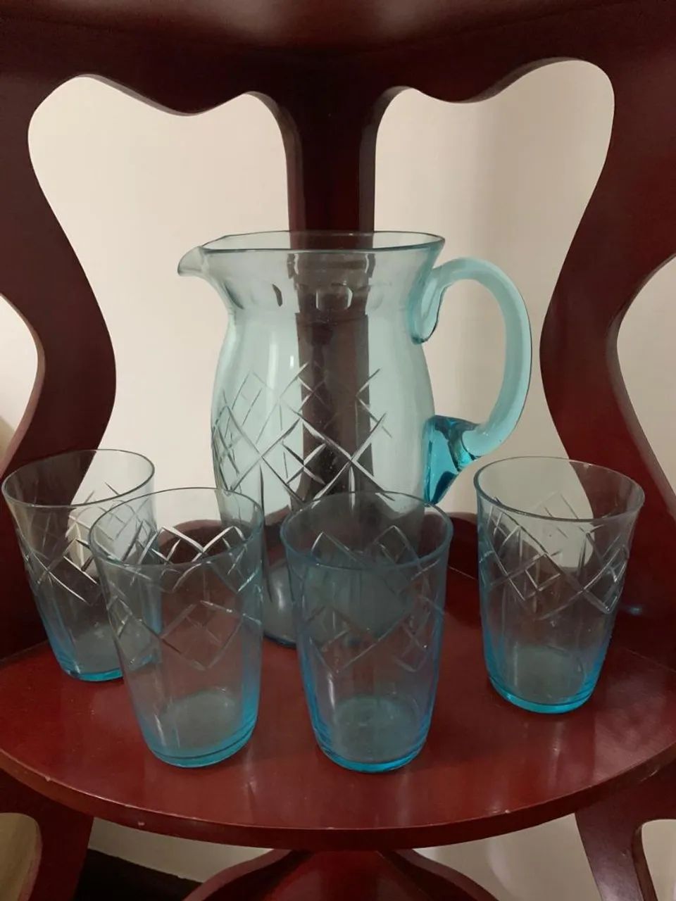Jogo de Jarra e Copos de Vidro Azul