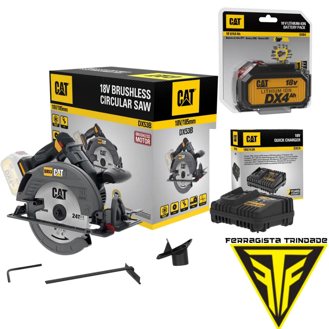 Serra Circular 18V Brushless CAT DX53B C/ 1 bateria e 1 Carregador rápido