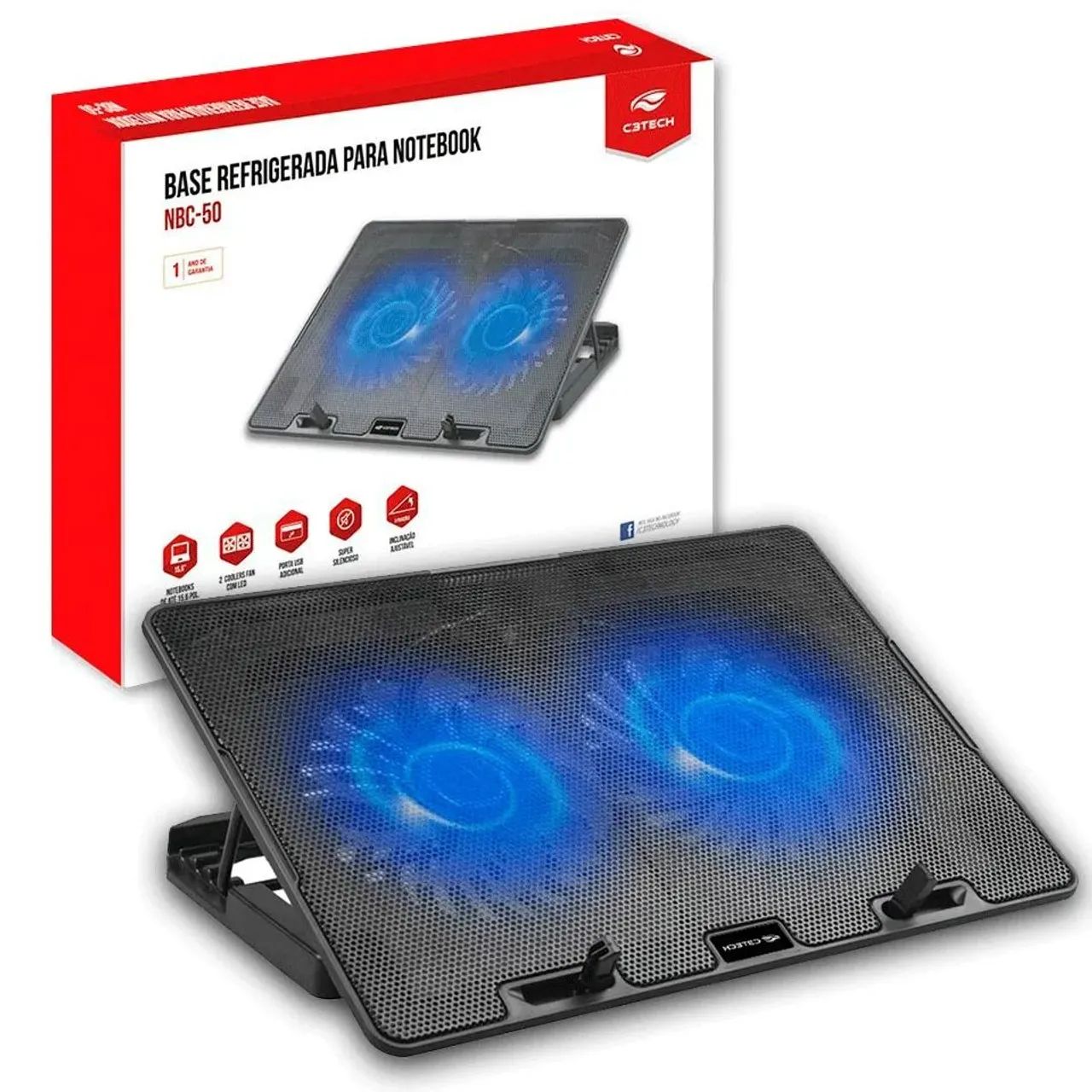 Base para Notebook 15,6 - C3 Tech com 2 Coolers - Usado em Ótimo estado