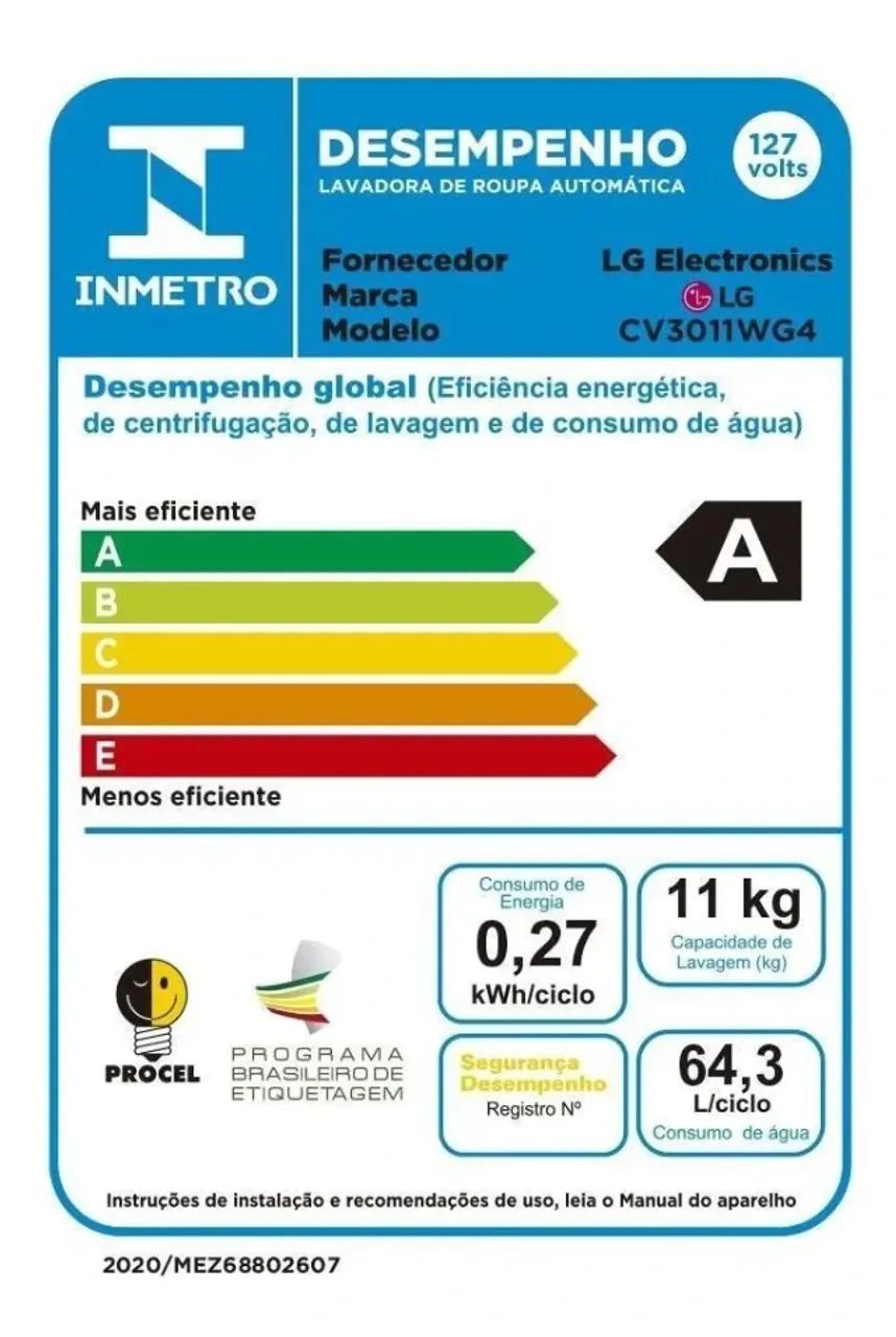 Lava E Seca Smart Lg 11kg Branca Vc5 Cv3011wg4a 220v C/ Nfe Branco - Foto 6