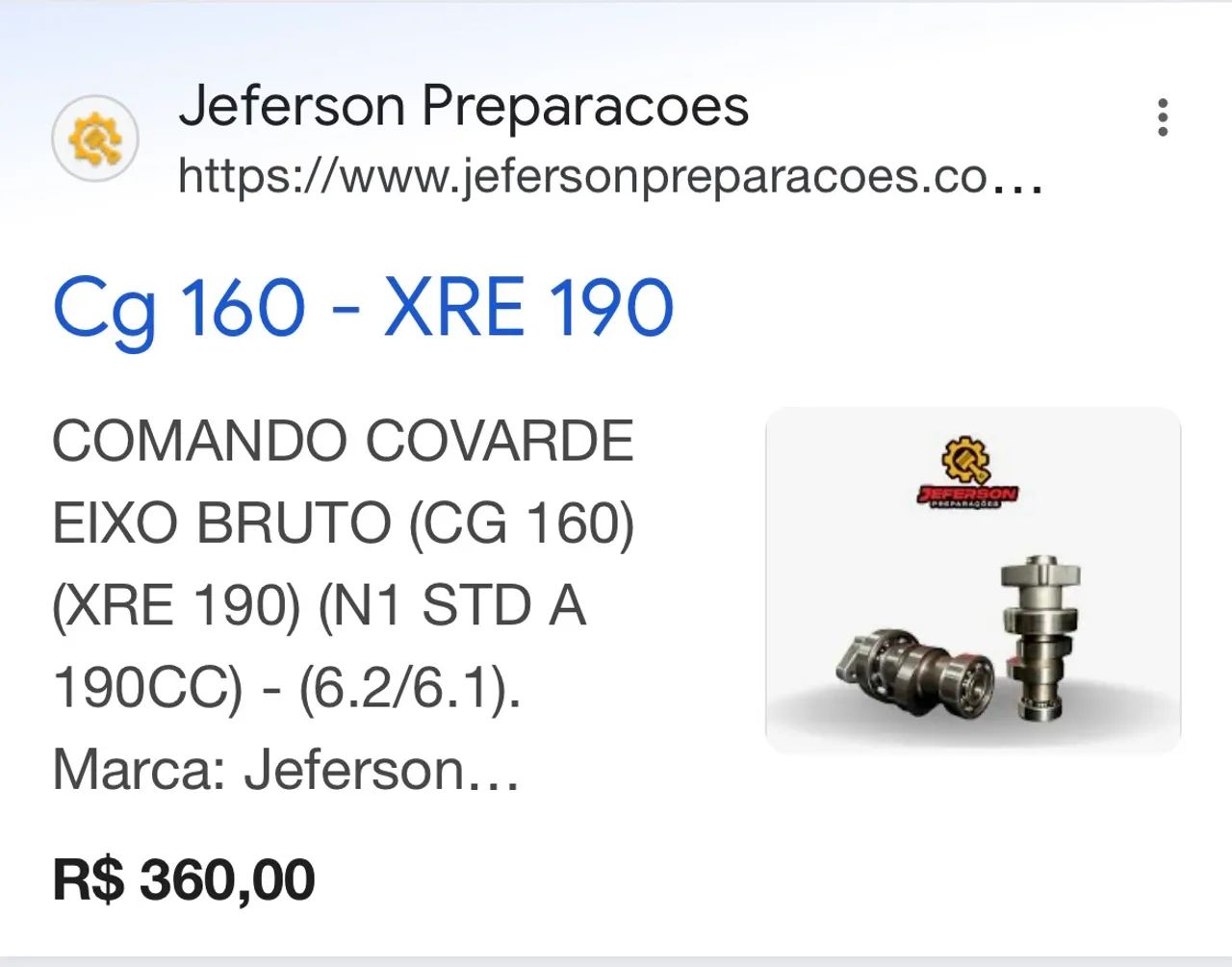 Comando de válvulas CG 160/XRE 190