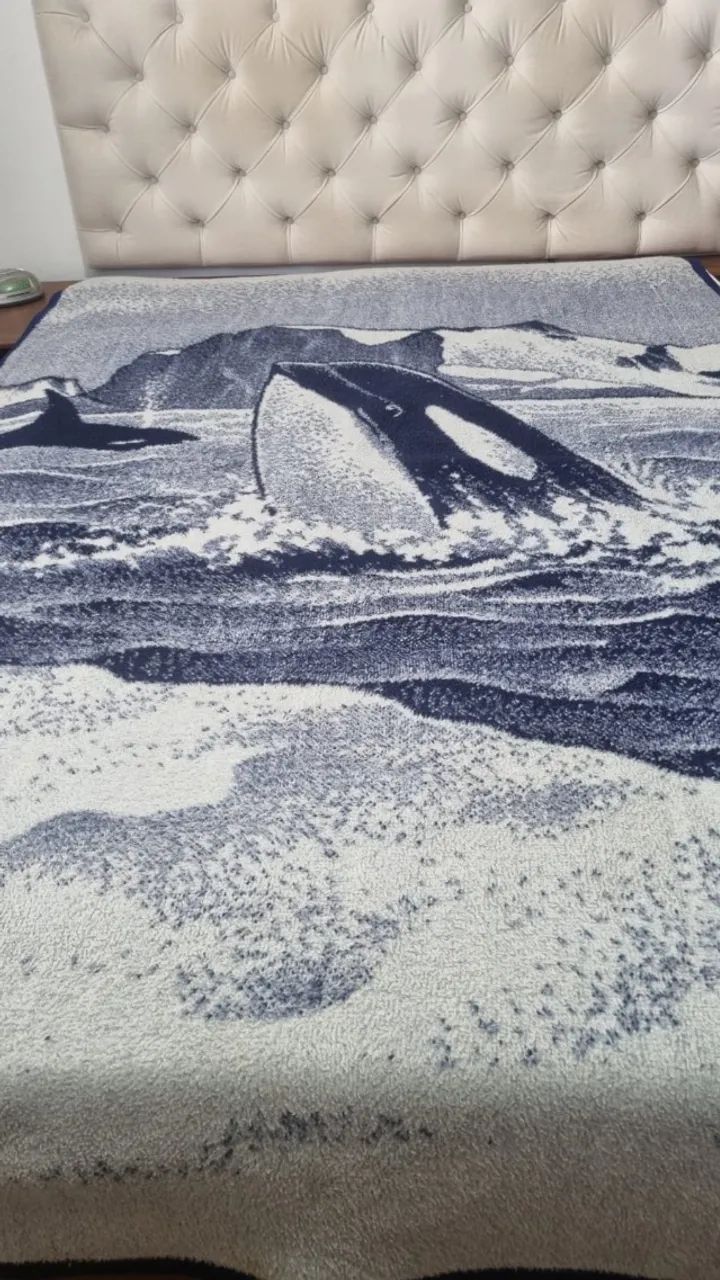 Cobertor com Estampa de Baleia - Lã com Acrilíco - Foto 2