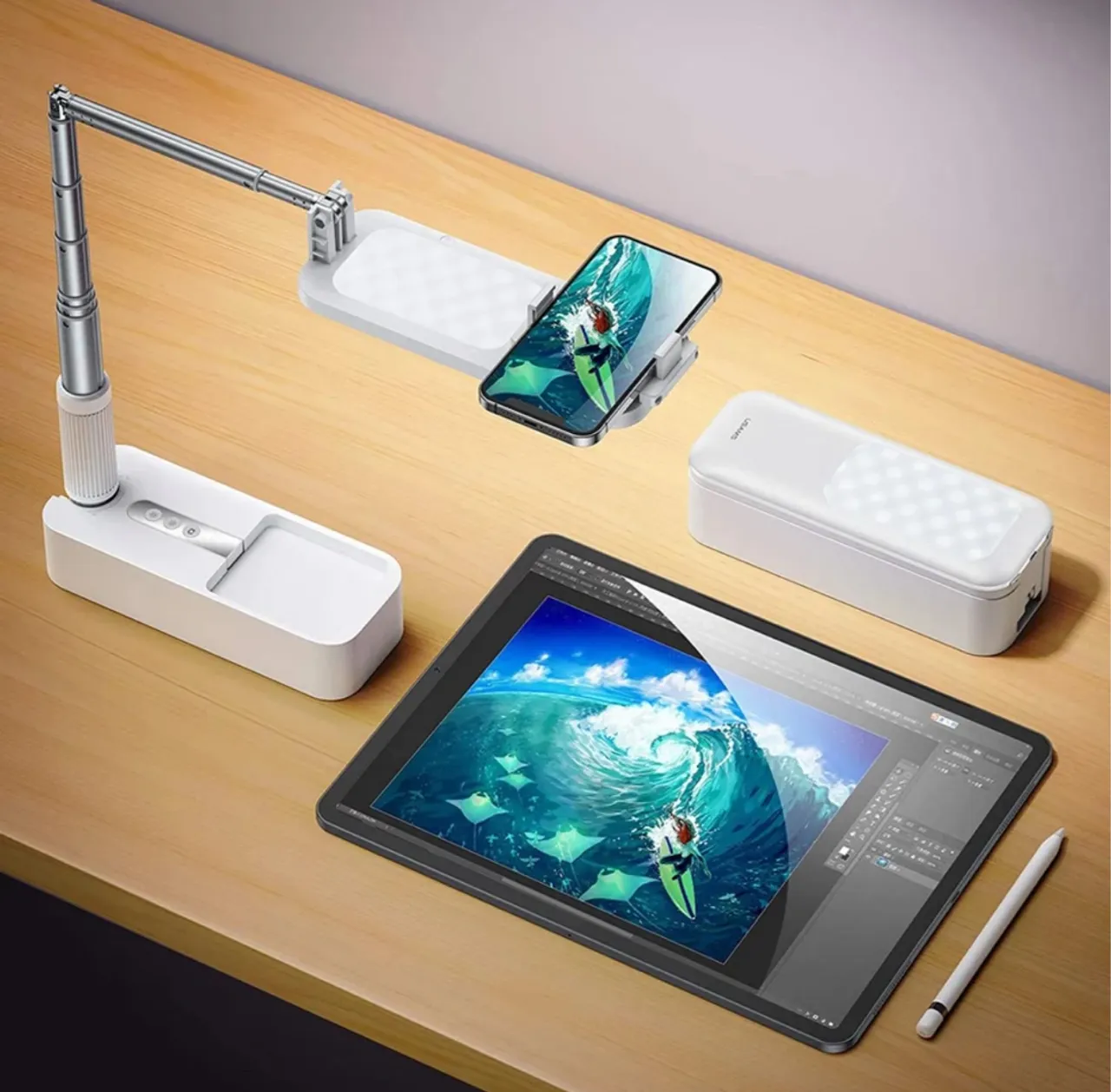 Suporte telefone para lives e iluminação Bluetooth