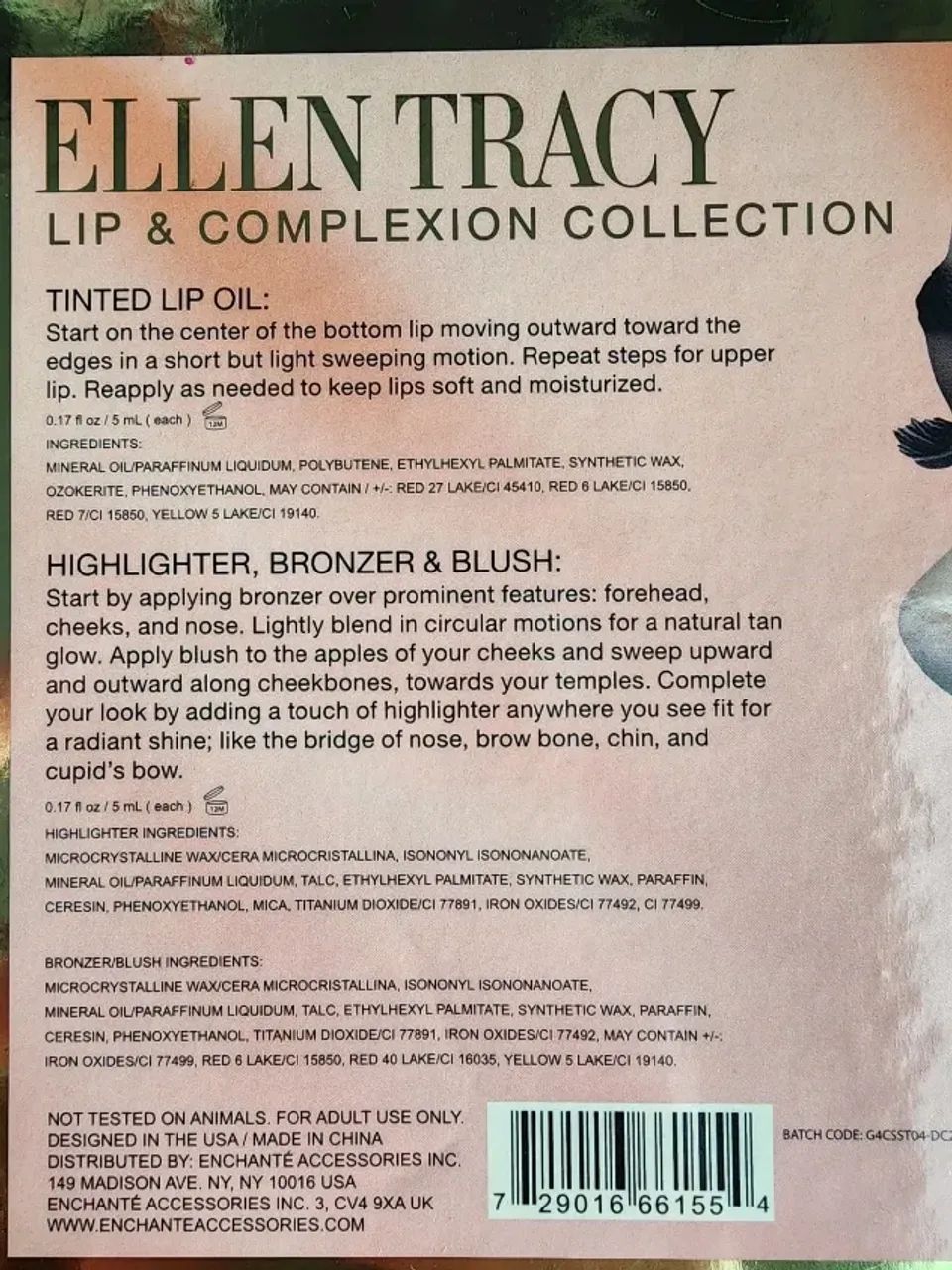 Conjunto Ellen Tracy para Lábios e Pele (4 Óleos Labiais, 1 Blush, 1 Bronzer, 1 Iluminador - Foto 3