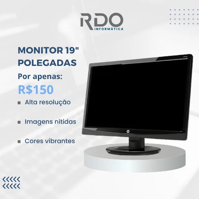 Tela 19 Polegadas Monitor HP 19 Polegadas R$150 - Alta Resolução e Cores Vibrantes ...