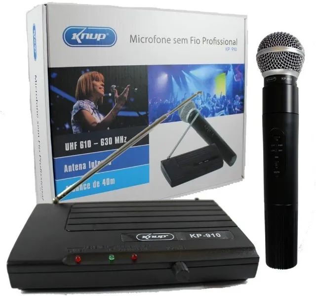 Microfone Sem Fio Uhf Wireless Bivolt Karaokê Profissional KP-910