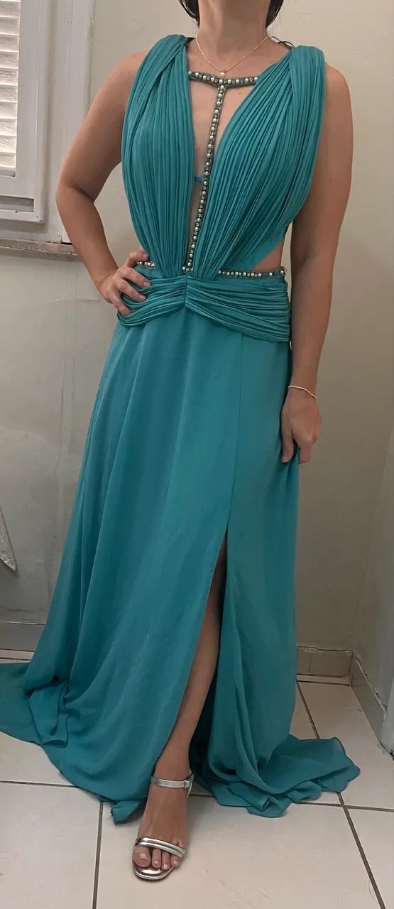 Vestido festa luxo verde P