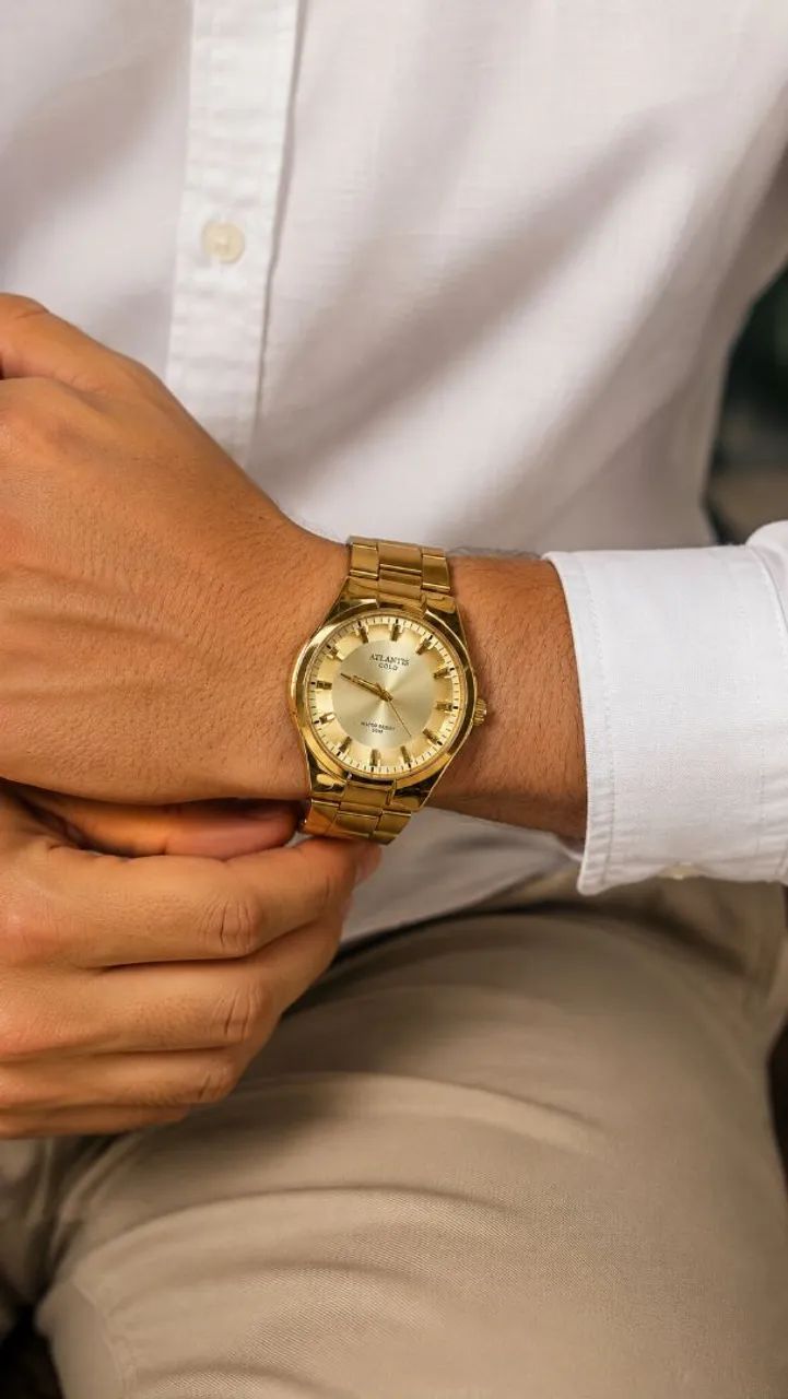 Relógio Dourado Masculino Atlantis - Foto 4