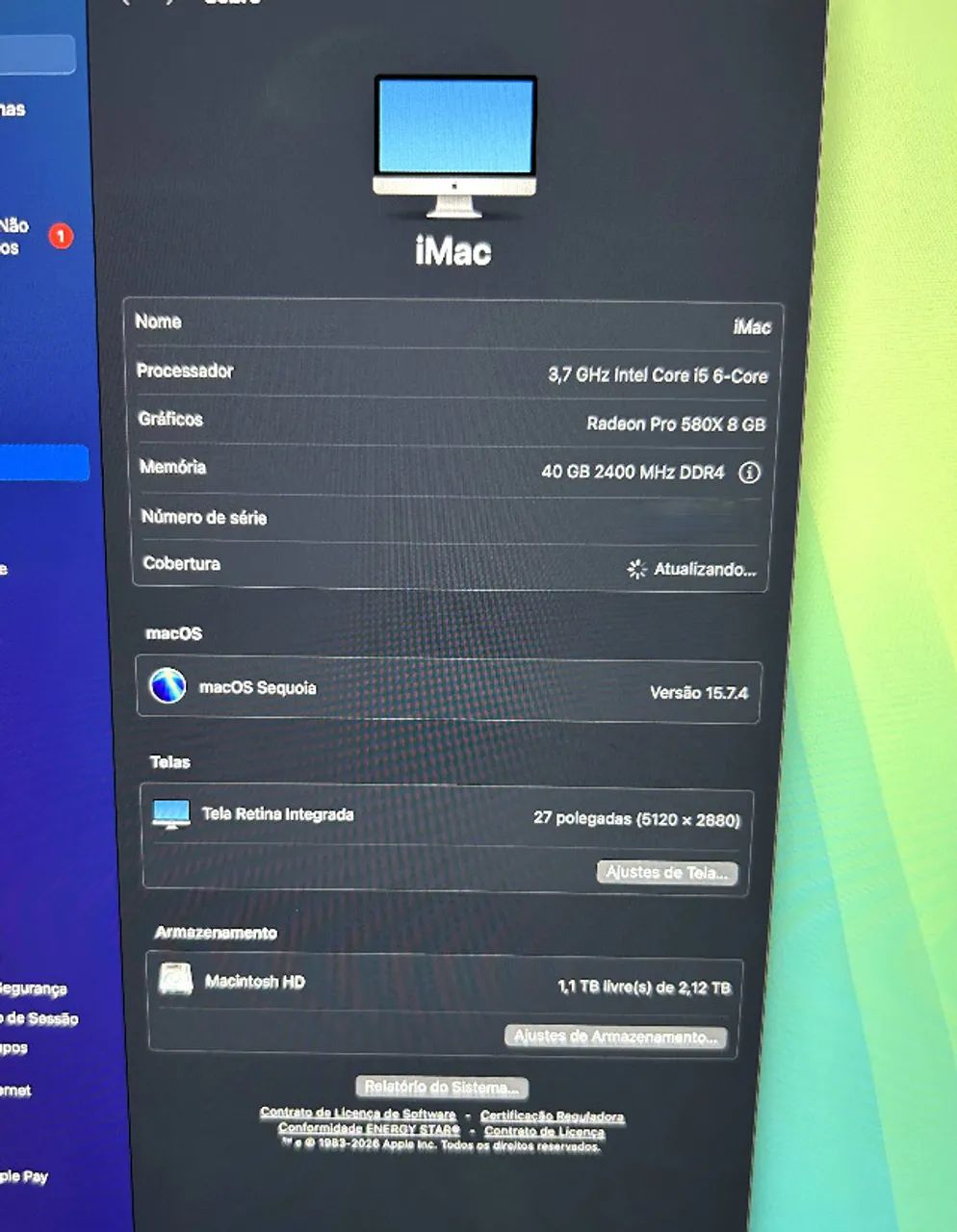 Apple iMac 2019 (a2115) Retina 5k 27 Intel i5 40gb 2tb - Foto 2