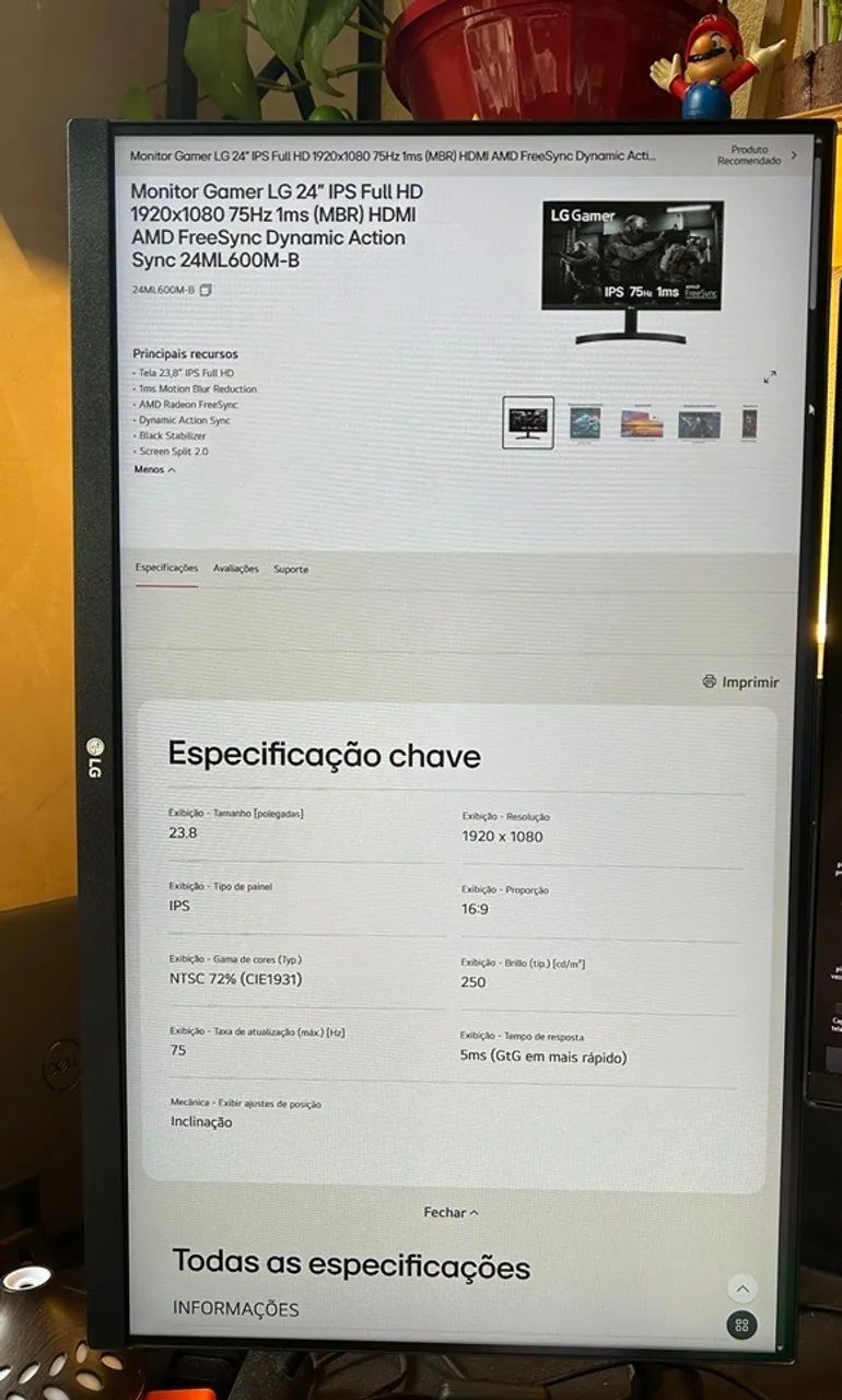 Monitor LG 23.8" FHD IPS + Caixa + Completo - Foto 2