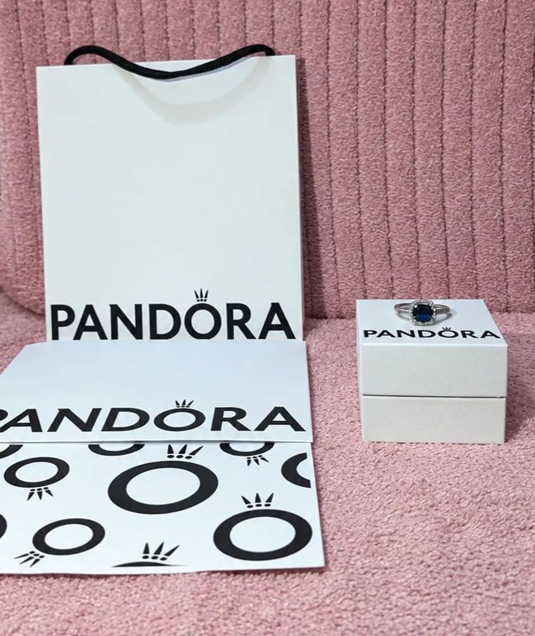 anel Azul Brilhante Quadrado pandora prata aro 22 - Foto 4