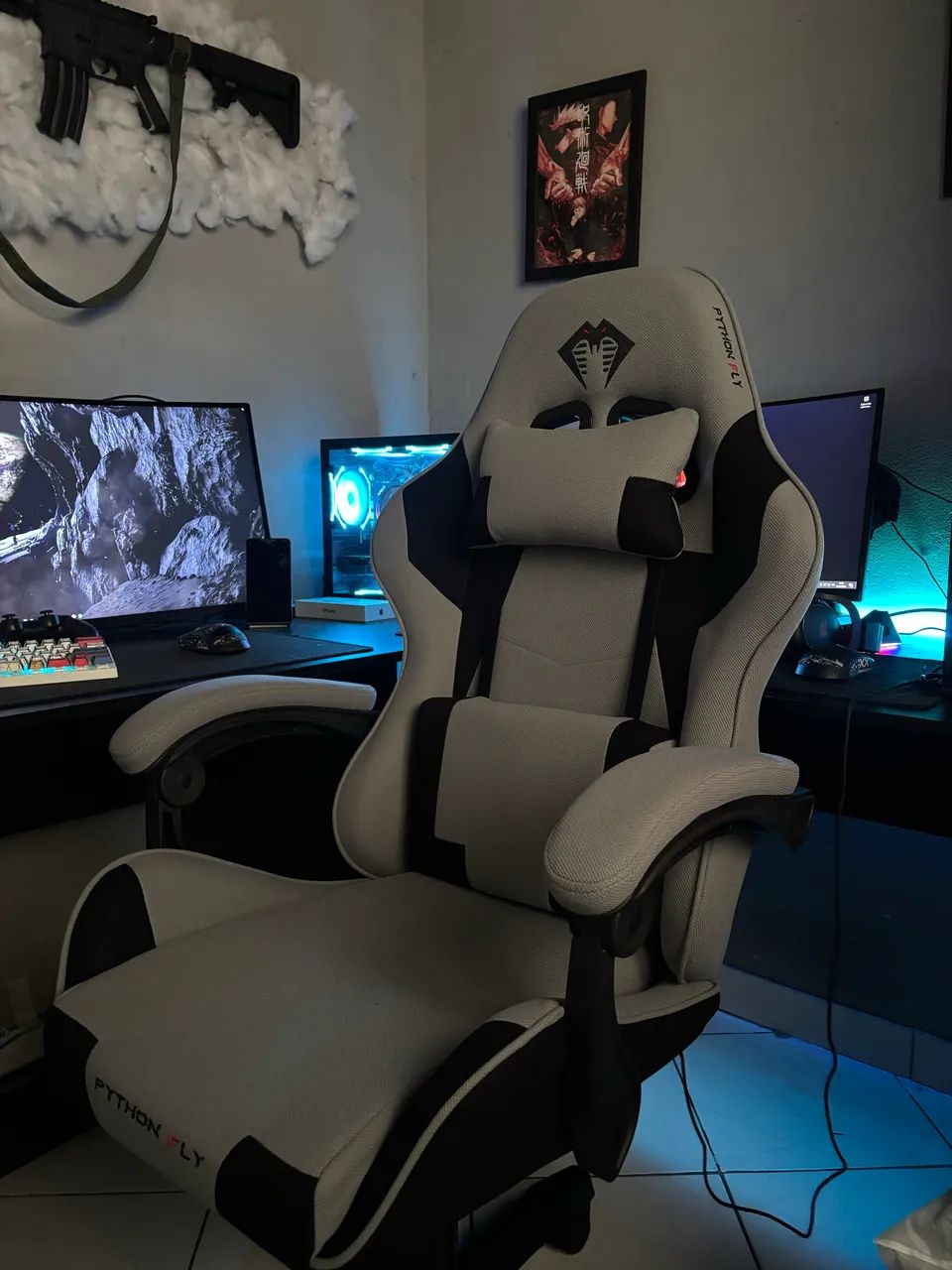 Cadeira Gamer Python Fly em tecido, ângulo ajustável (Cinza Escuro) - Foto 3