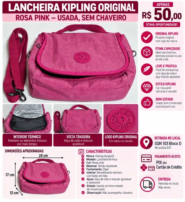 Lancheira Kipling Original (Usada, Sem Chaveiro)
